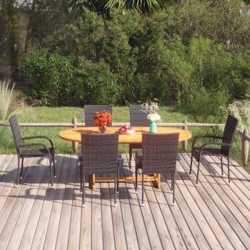 7-Piece Black Poly Rattan Garden Dining Set
