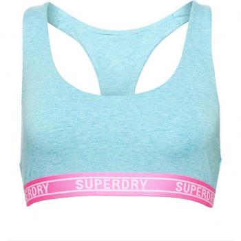 Superdry Sujetador Large Logo Crop Bralette Nh, sujetador crop bralette de gran tamaño, diseño con logo grande, material 100% algodón orgánico, color azul turquesa y rosa