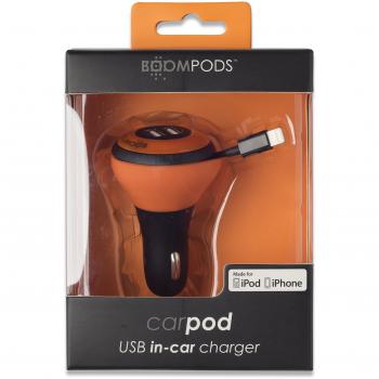 Boompods Carpod in Car Charger with Integrated Lightning Cable for iPhone/iPod/iPad - Orange