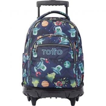 Mochila Escolar Totto con Ruedas y Diseño de Planetas y Aliens - Modelo Renglones 5JY