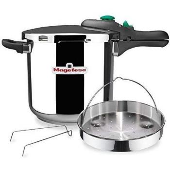 MAGEFESA DYNAMIC Olla a presión super rápida de fácil uso, acero inoxidable 18/10, apta para todo tipo de cocinas, incluido inducción. Pack exclusivo Olla+Cestillo