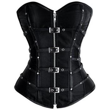 Charmian Women's Steampunk Rock Boned Satin Goth Retro Overbust corsé Top with Buckles Black Small