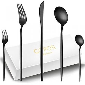 Cubertería Negra Mate12 Personas,Copoti 60 Piezas Acero Inoxidable Negro Cuchillo Tenedor Cuchara Juego de Cubertería De.