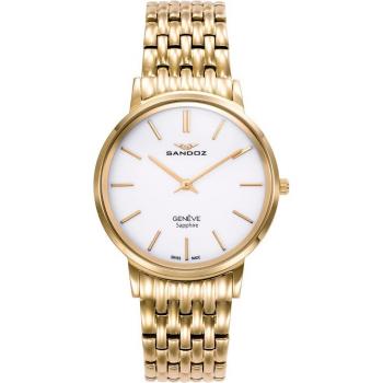Reloj Sandoz Hombre Elegant de Acero Inoxidable Dorado con Esfera Blanca y Correa Mariposa
