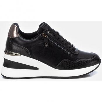 Xti - Zapatillas deportivas de mujer de cuña con cierre de cremallera y cordones, modelo XTI 143074, color Negro