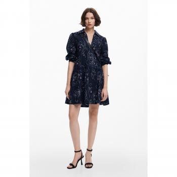 Desigual - Vestido camisero de manga larga, estampado, azul, talla S