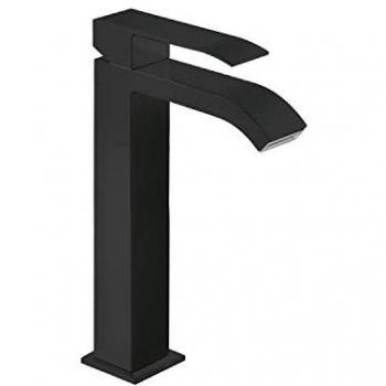 Grifo Monomando Caño Alto para Lavabo TRES 00661001NM Color Negro Mate con caño cascada y 2 llaves de regulación con filtro