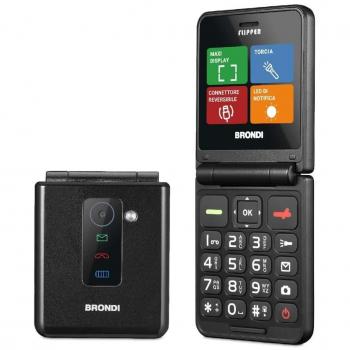 Teléfono Celular Brondi Flipper Negro Metal 2.4'' Dual SIM con Bluetooth y Linterna
