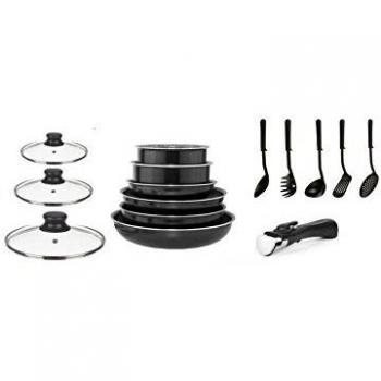 Batería de Cocina Desmontable Arthur Martin 15 Piezas 16-20-22-24-26 cm Negra - Compatible con Inducción