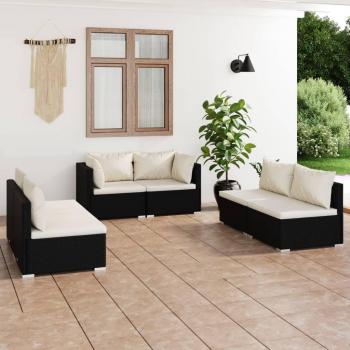 Conjunto de muebles de jardín 6 piezas con cojines de ratán sintético negro