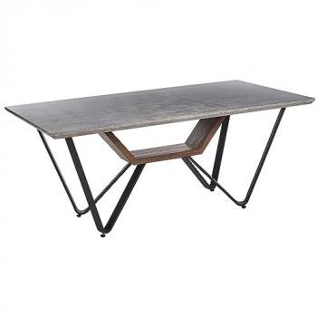 Mesa de Comedor Rectangular 180 x 90 cm Gris Claro y Negro Efecto Cemento para 6 Personas con Base de Hierro