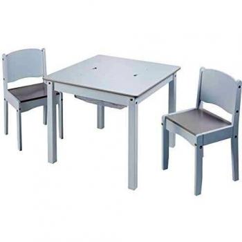 Conjunto de Mesa Infantil y 2 Sillas con Almacenamiento Secreto - Tamaño Mesa: 49.5 cm x 60 cm x 60 cm, Tamaño Sillas: 54.5 cm x 29 cm x