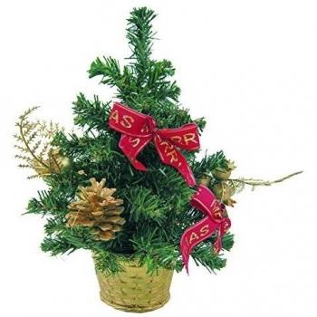 Reila 59425129 - Abeto de sobremesa de 30 cm, con maceta y piñas color oro y lazos rojos merry christmas