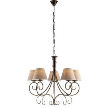 Araña de Hierro Marrón y Oro Viena con 5 Luces y Pantallas de PVC Efecto Tela 60x H58 cm