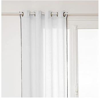 Cortina de lino blanco 130x260 cm con ollados y sobrecostura negra