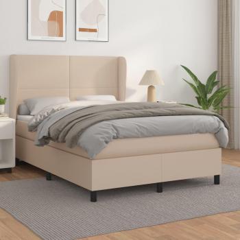Cama box spring con colchón de cuero sintético capuchino 140x200cm