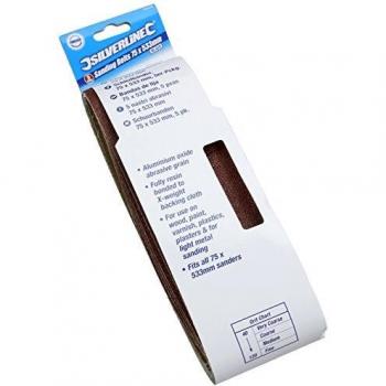Silverline Tools 433236 Multicolor Bandas de Lija, Grano 80, 75 x 533 mm - Paquete de 5 Piezas