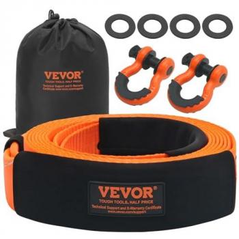 VEVOR Heavy Duty Tow Strap Recovery Cable 20 ft, 36,000 lbs Capacity with Triple Reinforced Loops and Protective Sleeves