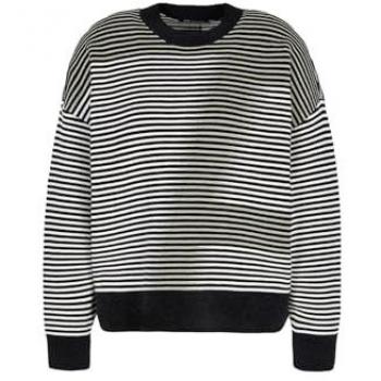 Armani Exchange Women's Striped Round-Neck Knit Sweater, Casual Polyester, Size S