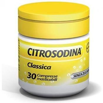 Citrosodina Masticable Digestivo con Bicarbonato de Sodio, Gusto Limón, 30 Compresas Sin Azúcar