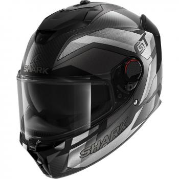Shark Casco Integral Spartan GT Pro Carbono-Plateado Cromado y Negro Gris con diseño aerodinámico, sistema de ventilación avanzado, visor anti-rayaduras, interior desmontable y lavable, homologación ECE 22