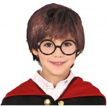 Peluca de Mago para Niños con Barba y Bigote, Ajustable, Color Gris Canoso, Material Sintético, Talla Única Infantil