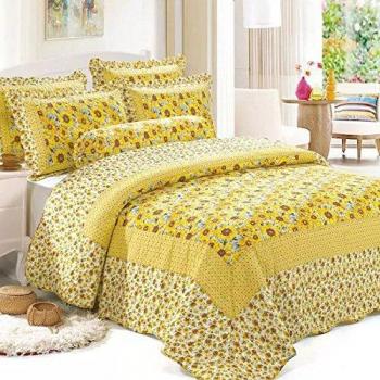 Beddingleer 100% Algodón Colcha de Patchwork Colcha de Piqué Juegos Acolchado Patchwork Colcha Color Amarillo Girasol Impresión Patchwork Juegos de 3 piezas,230 x 250 cm