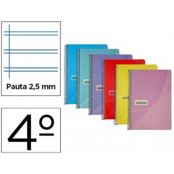 Cuaderno espiral Papercop cuarto tapa plástico 80 hojas 90 g/m² pauta 2,5 mm con margen colores surtidos