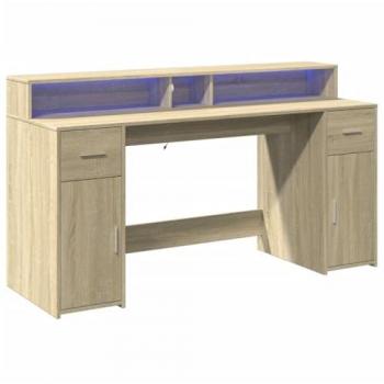 Escritorio con LED de madera de ingeniería en roble Sonoma 160x55x91 cm