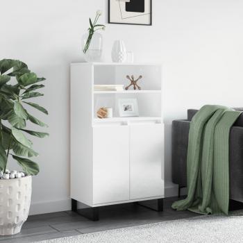 Aparador alto de madera contrachapada 60x36x110 cm, mueble de almacenaje de salón con puertas y cajón de madera, buffet moderno, armario auxiliar y armario de almacenamiento en blanco brillo