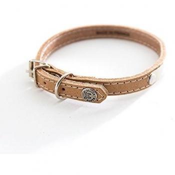 Collar para perro acolchado de cuero con placa, 16mm x 40cm, color natural