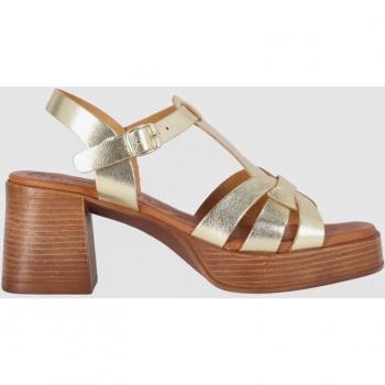 Sandalias de Tacón de Piel TREVI 05 con Plataforma en Platino/Dorado y Cierre de Hebilla para Mujer