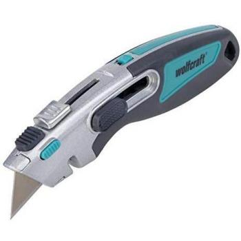 Wolfcraft 4106000 Cúter de cuchilla trapezoidal profesional de doble hoja para cortar materiales duros de forma segura