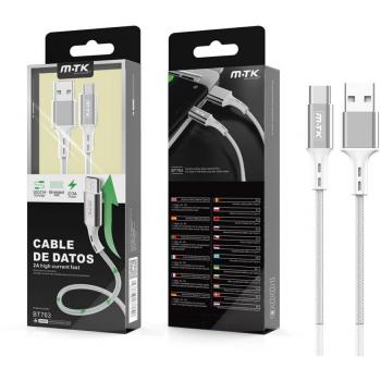 Cable de Datos USB 2.0 Tipo C Aluminio Trenzado Plata 1M 2.4A