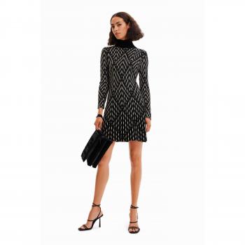 Desigual Women's Black Geometric Turtleneck Short Dress SIAN