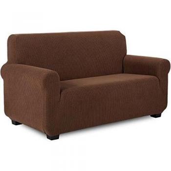 TIANSHU Funda de sofá 2 plazas Tejido Jacquard de poliéster y Elastano Fundas de sofá Suaves duraderas（2 plazas，Café）