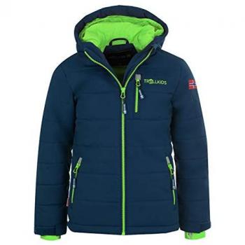Chaqueta de esquí Trollkids Hemsedal Xt Azul Marino y Verde, 116 cm
