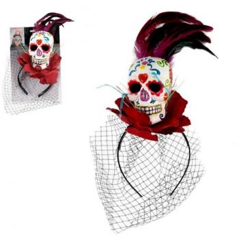 Diadema de Calavera Día de los Muertos con velo