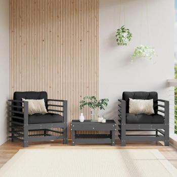 Sillones de jardín con cojines 2 uds madera maciza de pino gris