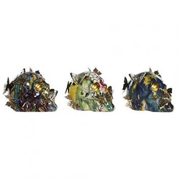Figura Decorativa DKD Home Decor 15,5 x 10,5 x 11 cm Multicolor Calavera (3 Unidades)