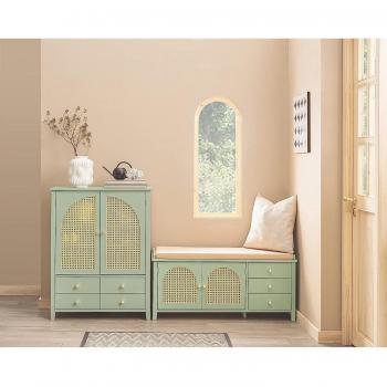 SoBuy FSR129-GR Banco Zapatero Multifuncional con Cojín de Asiento, Armario para Entrada, 2 Puertas, 3 Cajones, Dimensiones: 100 x 34 x 46 cm, Material