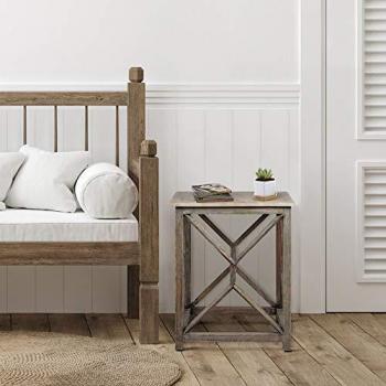 Mesa Auxiliar Cuadrada de Madera de Mango Gris 45x45x55 cm, Estilo Oriental, Tallada a Mano, Vintage y Robusta
