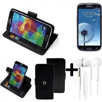 TOP SET: 360° Funda Smartphone para Samsung Galaxy S3 LTE, negro + Auriculares | Función de stand Caso Monedero BookStyle mejor precio, mejor funcionamiento - K-S-Trade | Funda Universal Caso Monedero cubierta del tirón Monedero Monedero