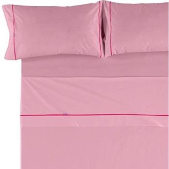 Es-Tela - Juego de sábanas liso con biés, color rosa, cama de 150 cm