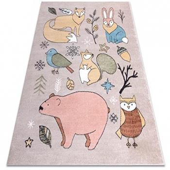 Alfombra Infantil Bosque Beige Multicolor con Animales 280x370 cm