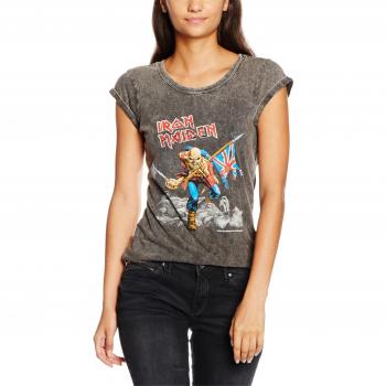 Iron Maiden Women's Trooper Acid Wash T-Shirt, Grey, X-Large