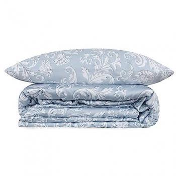 Juego de Ropa de Cama Satén Algodón Azul Blanco 155x220cm - Suavidad Garantizada