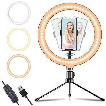 Apexel 10Selfie LED Ring Light con Soporte de trípode Ajustable, 3 Modos 10 Niveles de Brillo, LED Ring Light con Soporte para teléfono para Vlog, transmisión en Vivo, Video de Youtube, autorretrato