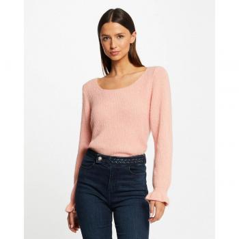 Morgan - Jersey de mujer de manga larga con apliques en los puños y cuello redondo