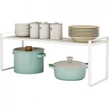 Taotigzu El estante de almacenamiento de metal extensible es para gabinetes de cocina, encimeras, cocina, alimentos y utensilios, podría ahorrar espacios, blanco…
